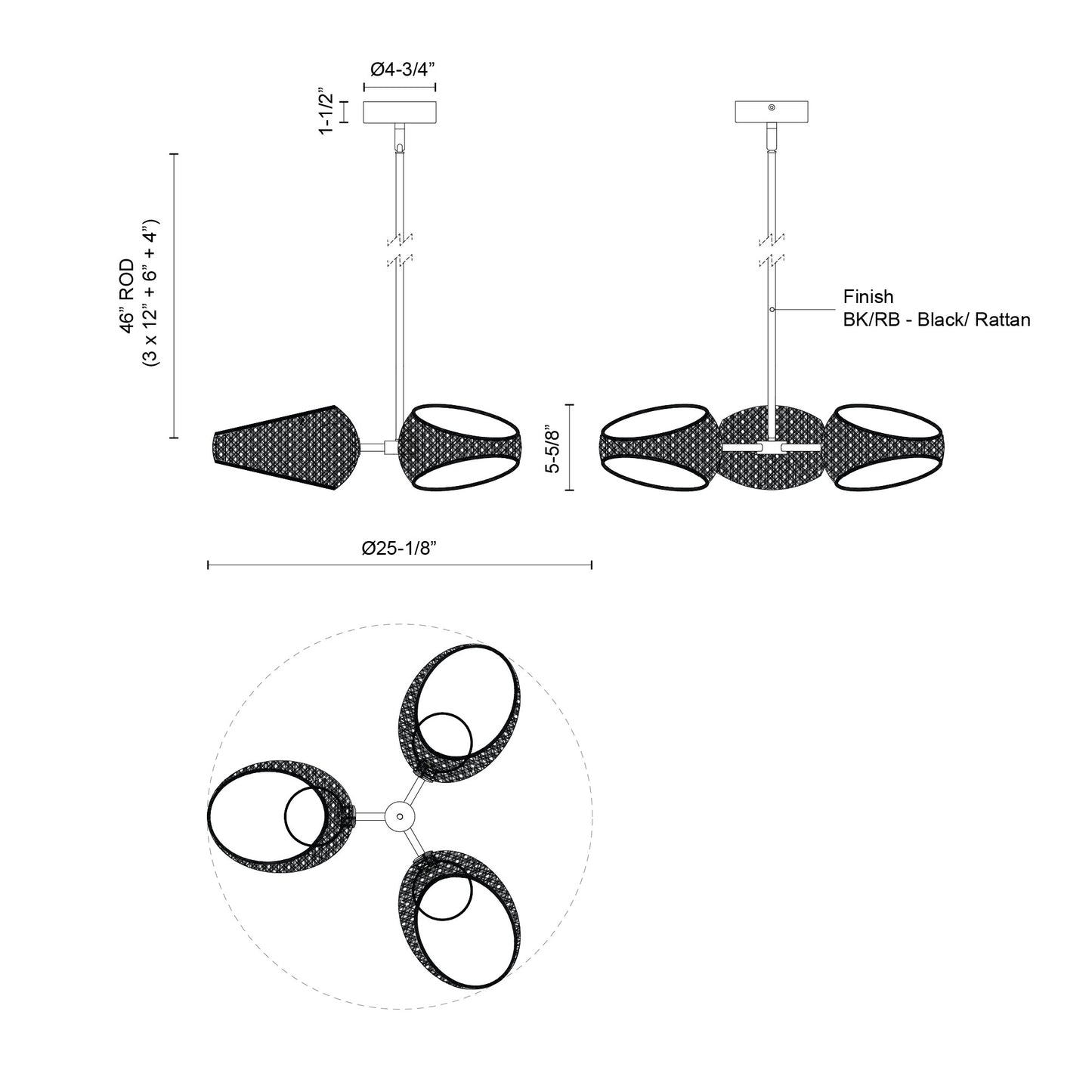 Lanai Black/Opal Matte Glass Chandelier