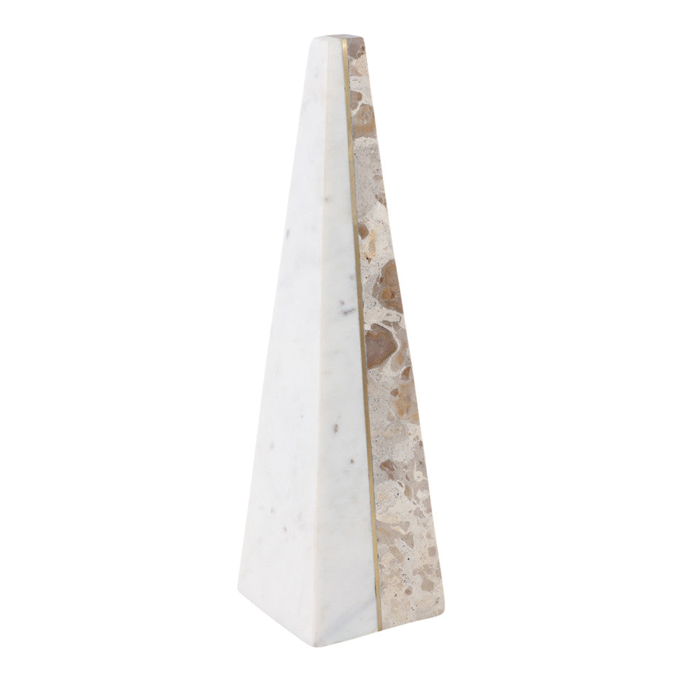14" Pompano Small Beige and White Marble Pyramid