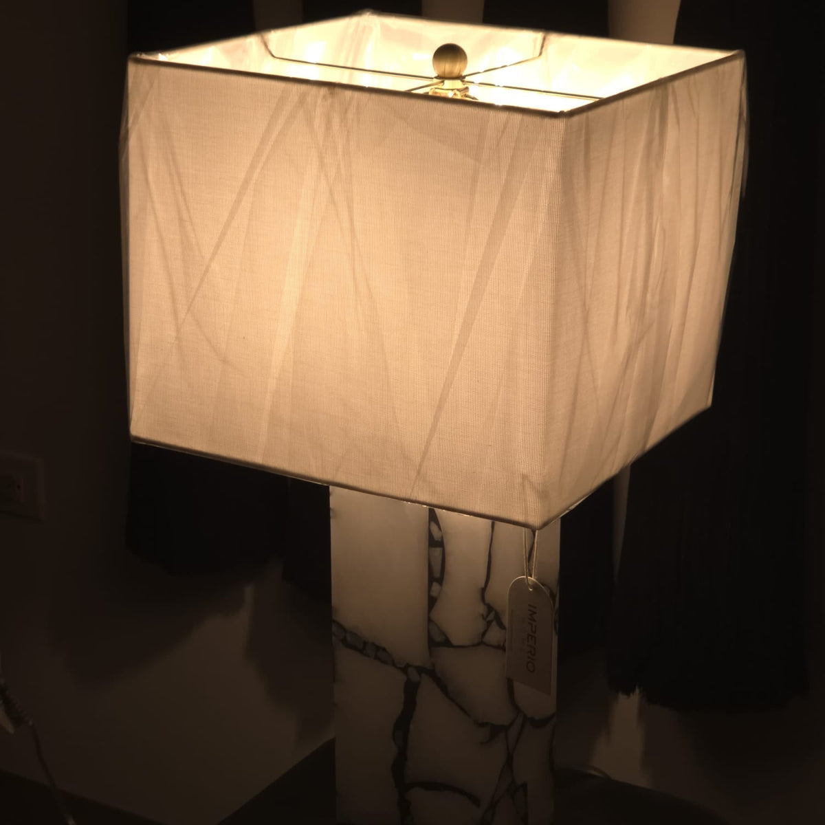 24x12" Alabaster Pieces Table Lamp, White
