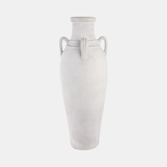 39” Terracotta Floor Vase W/handles, Ivory
