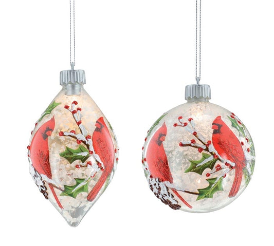 GLASS CARDINAL ORNAMENT ASSORTMENT Set of 2