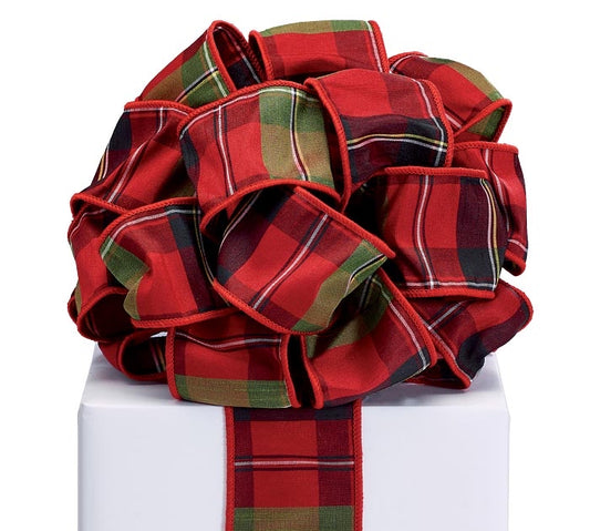 #40 PLAID GREEN RED WIRED RIBBON