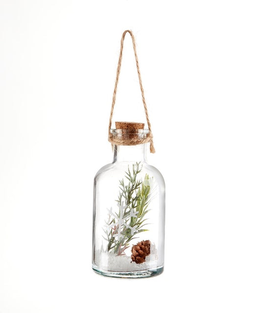 Glass Bottle Ornament w/Pinecone