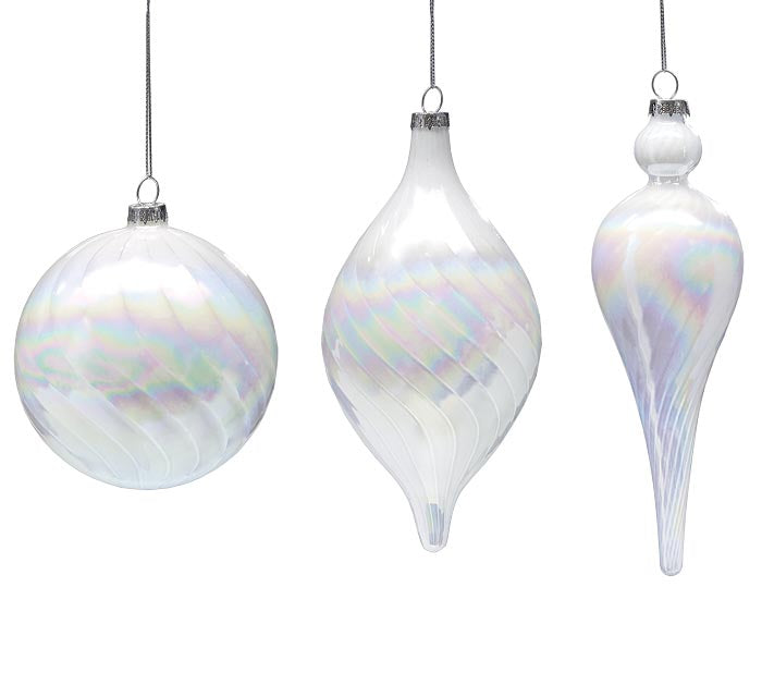 WHITE SWIRL ORNAMENTS ASTD SET OF 3