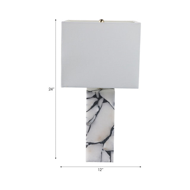 24x12" Alabaster Pieces Table Lamp, White