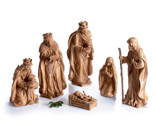 LARGE 6 PIECE WOOD LOOK NATIVITY SET