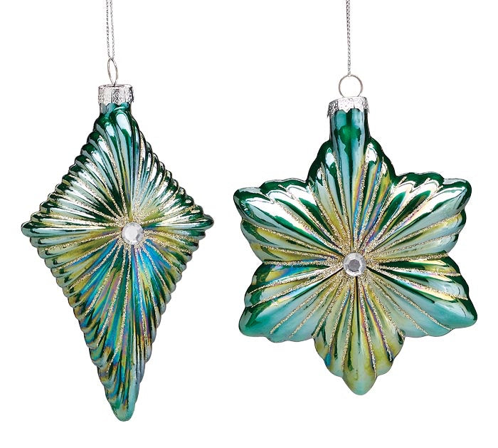 ORNAMENT ASTD TEAL AND SILVER Set of 2