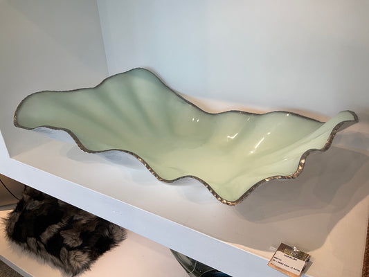 Decor Glass Centerpiece - Aqua White, Platinum edge 0682.1.3