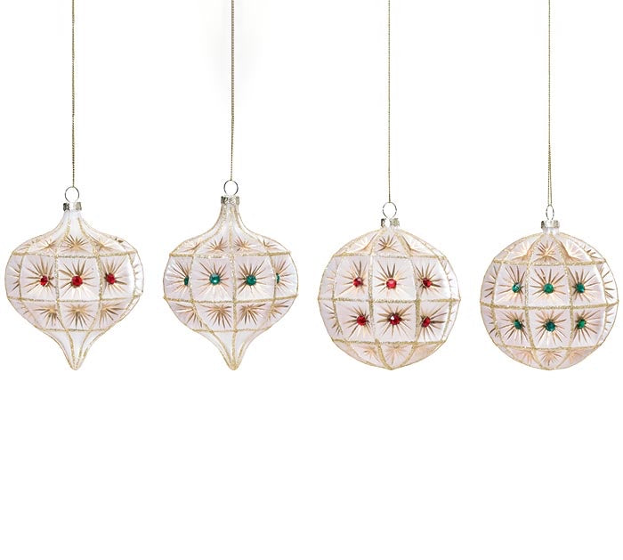 GLASS GEOMETRIC ORNAMENTS Set of 4