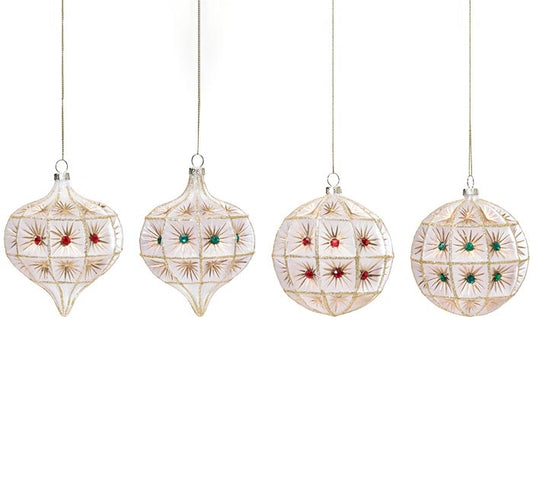 GLASS GEOMETRIC ORNAMENTS Set of 4