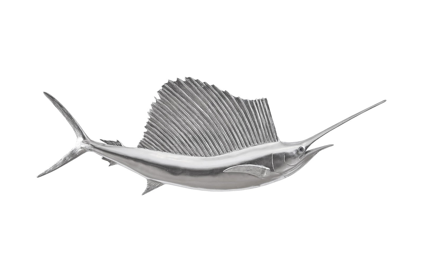 Sail Fish Wall Sculpture Resin, Silver Leaf