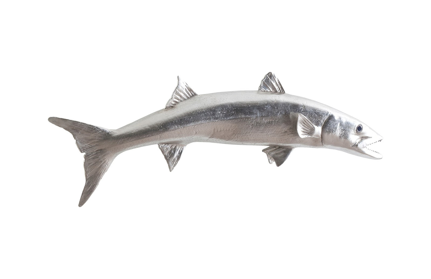 Barracuda Fish Wall Sculpture Resin, Silver Leaf