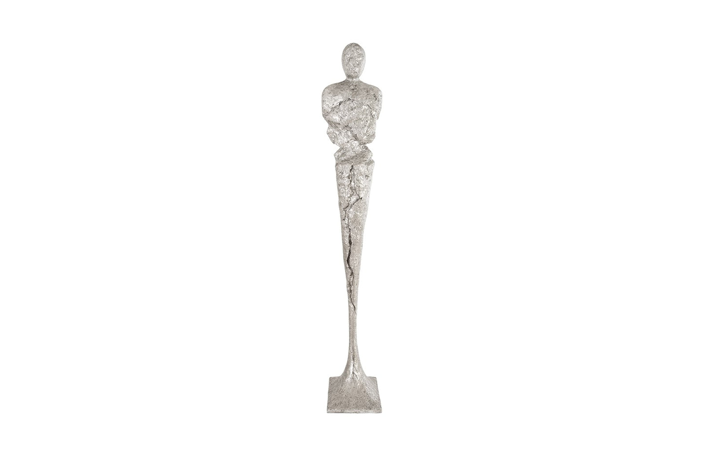 Tall Chiseled Male Sculpture Resin, Silver Leaf