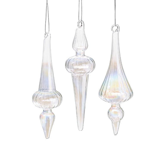 IRIDESCENT GLASS FINIAL SHAPES ASTD SET OF 3