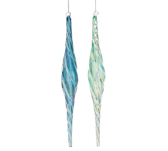 ASSORTED LONG SWIRLING GLASS FINIALS Set of 2