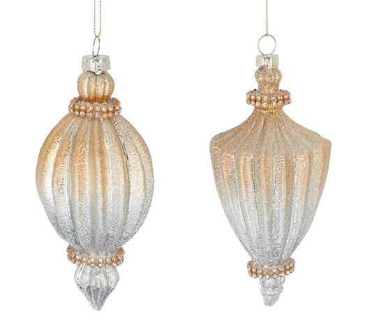 GLASS ORNAMENT CHAMPAGNE GOLD OMBRE SET OF 2