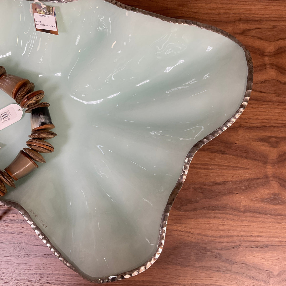 Decor Glass Centerpiece - Aqua White, Platinum edge 0682.1.3