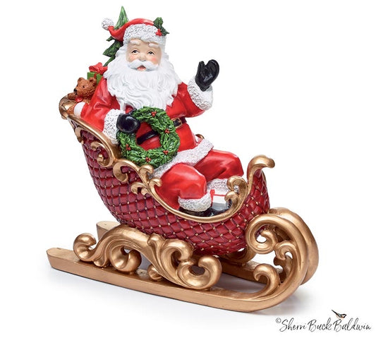 SANTA IN SLEIGH RESIN FIGURINE