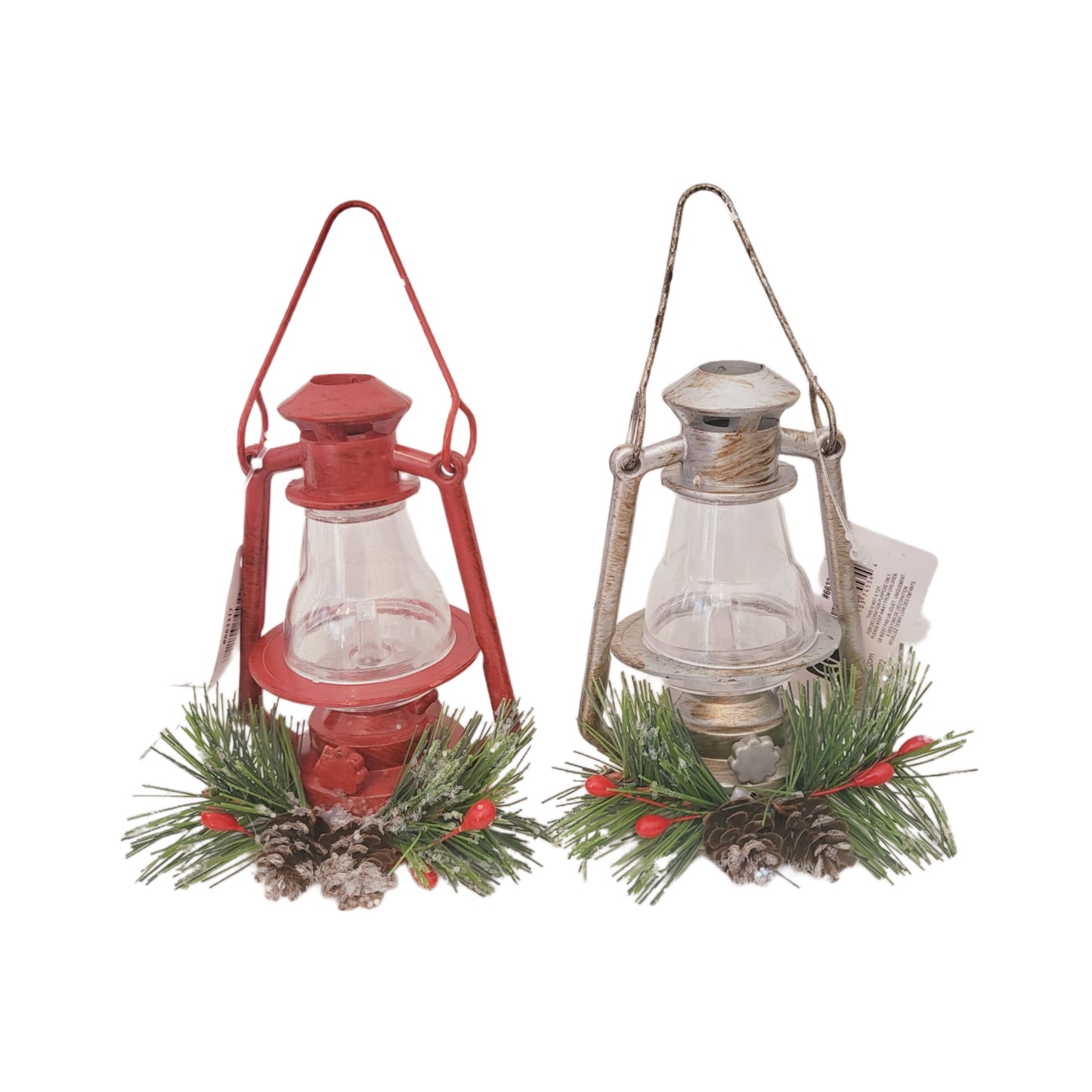 Led Silver and Red Lantern Ornaments Set of 2