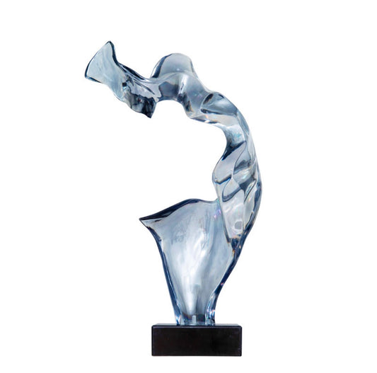 Impressive Sculpture in Transparent Blue Resin "Wind"